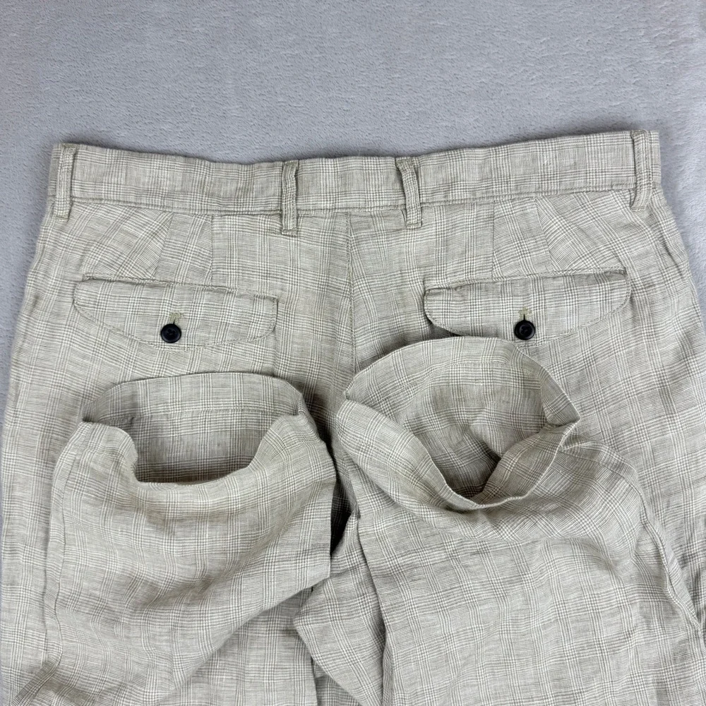 VTG J.Crew Linen Pants Men 34x30 Fit 36x28.5 Beige Tan Glen Plaid Oarsman Preppy - Picture 6 of 13